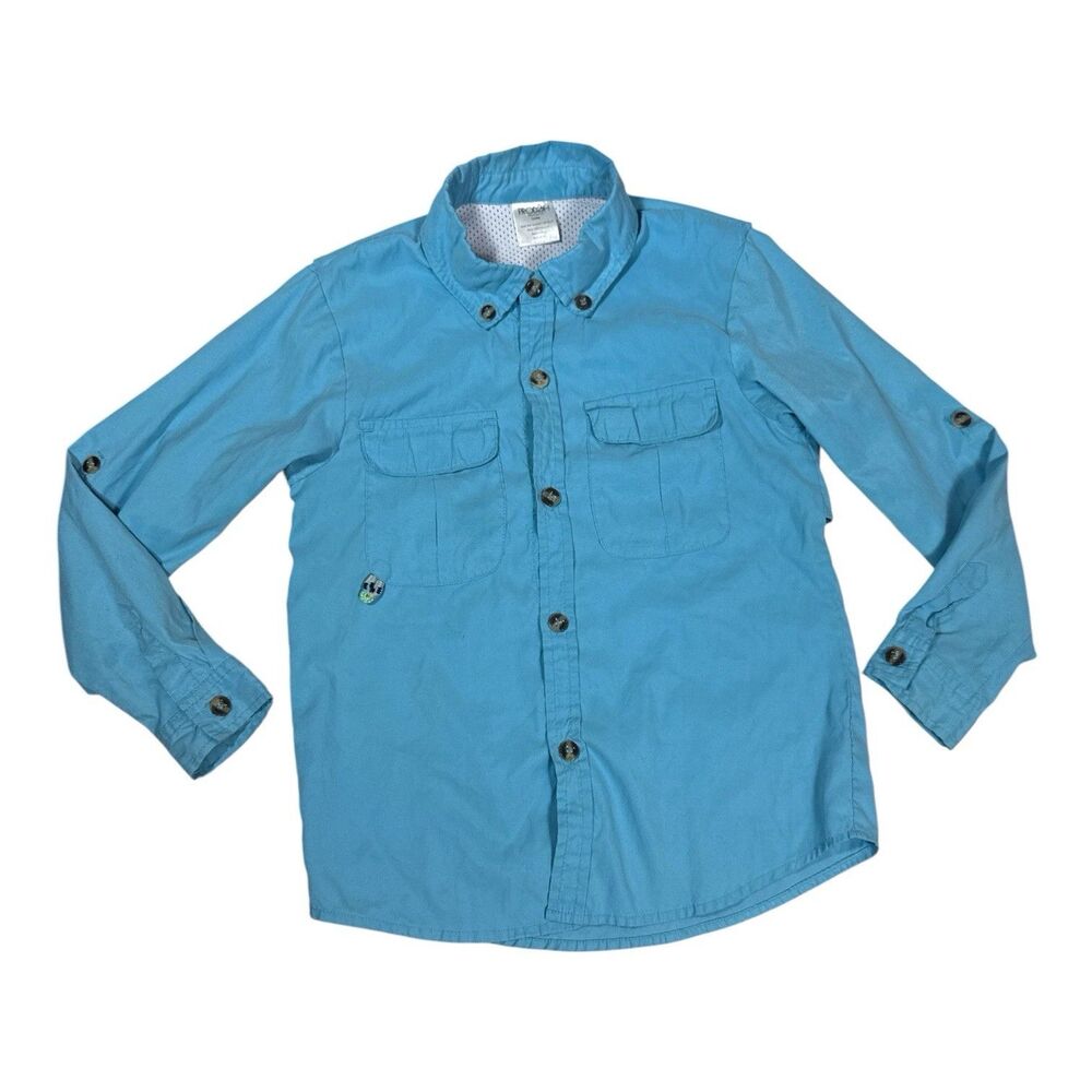 Boys Prodoh Fishing Outdoor Button Up Shirt Turquoise Blue Sz 8